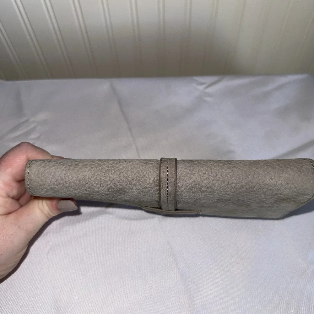 HAMMITT Large Benjamin Wallet Grey Natural Suede Pebbled Leather NEW $245